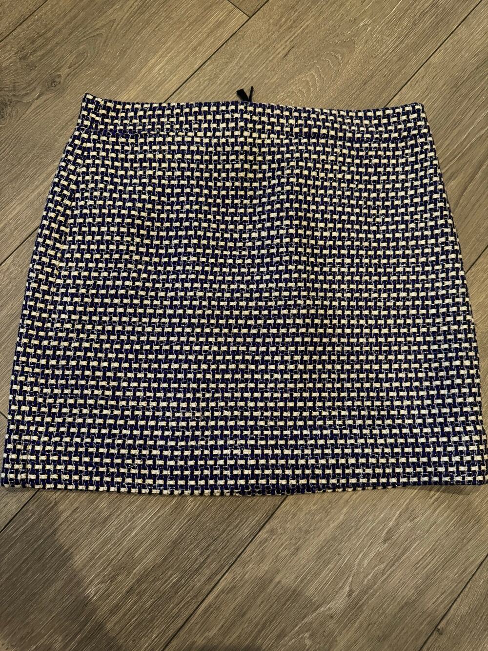 J.Crew Blue Tweed Mini Skirt Gold Metallic Woven Lined Size 2